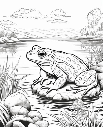 Free frog coloring page, unique artist style