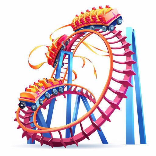 Roller coaster clipart with flat white background, modern design and vibrant colors