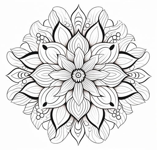 Elegant floral mandala coloring, strong use of negative space