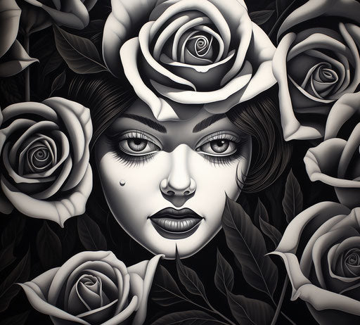 Black and white drawing of a rose, stunning style
