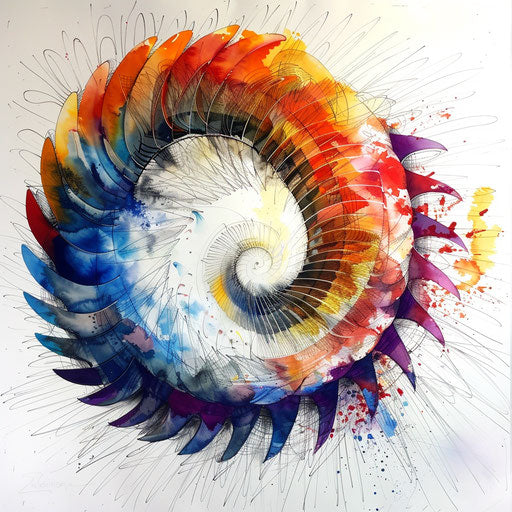 Impressionistic tattoo sketch of a Fibonacci pattern with loose, expressive paintwork