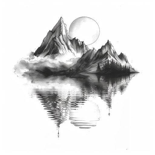 Serene river landscape tattoo in photorealistic style