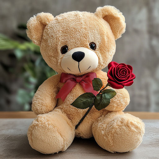 Plush bear with rose, cute child gift