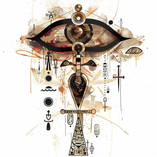 Unalome tattoo with Egyptian theme on white canvas