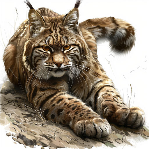 Photo realistic wildcat clipart on flat white background, enhanced with soft lighting and textures