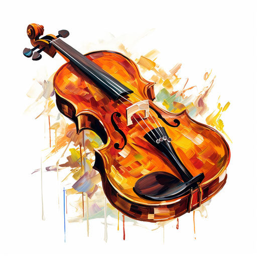 Violin illustration in the style of oil painting on a white background