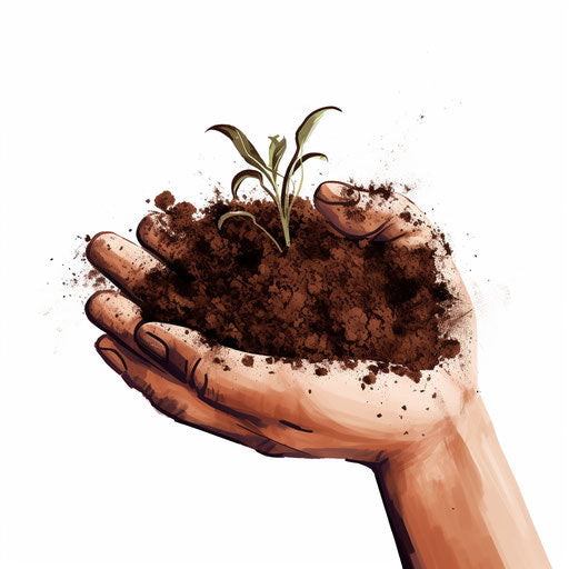 Illustration of soil in the style of Chiaroscuro Art, on a white background