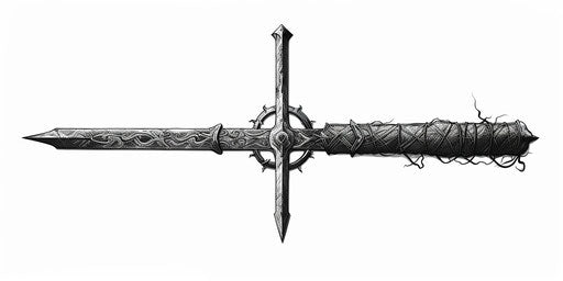 Black and White Sword Illustration with Detailed Cross-Hatching