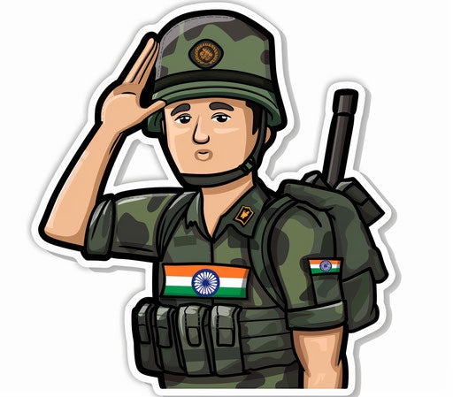 Indian soldier saluting with Indian flag - colorful cartoon