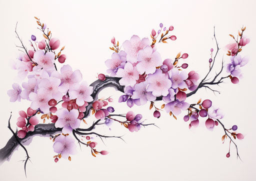 Peach tree branch, cherries, cherry blossoms, yellow blooms