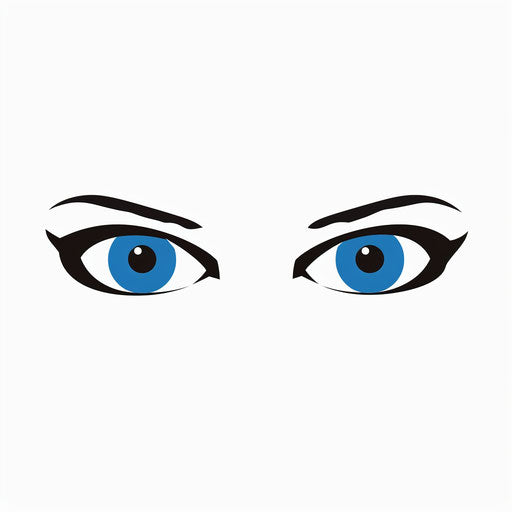 Two blue eyes on white background, Paul Rand style