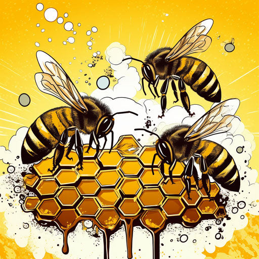 Bees on honeycomb vector illustration of a drawing