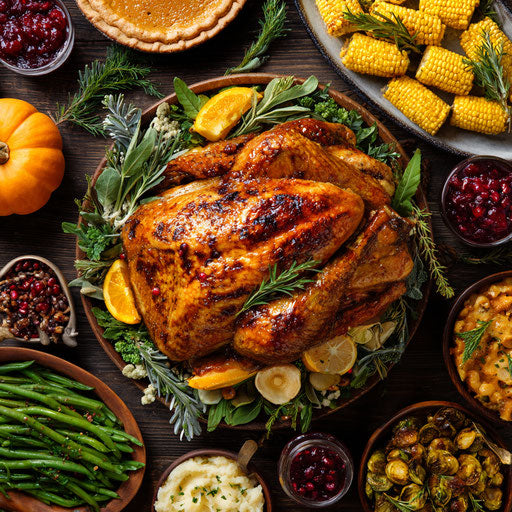 A beautifully arranged Thanksgiving dinner table