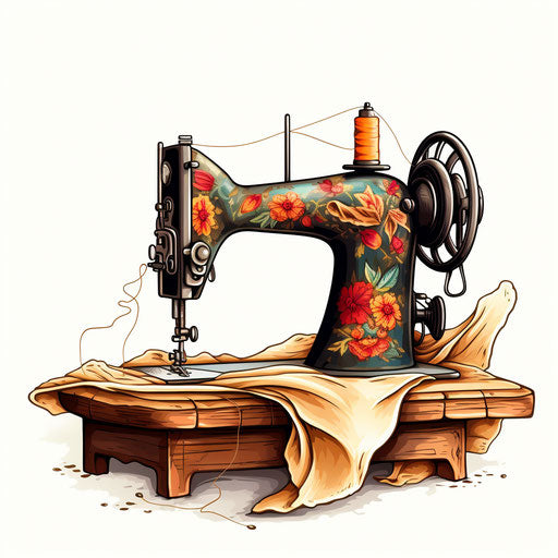 Sewing illustration in the style of Chiaroscuro Art, on white background
