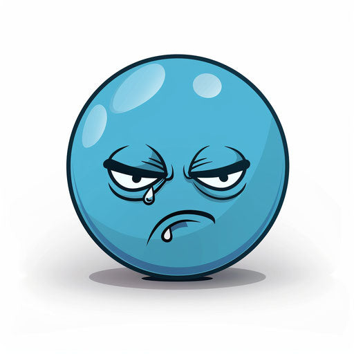 Sad blue sphere on white background