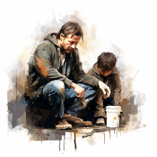 Poverty in the style of oil painting on white background