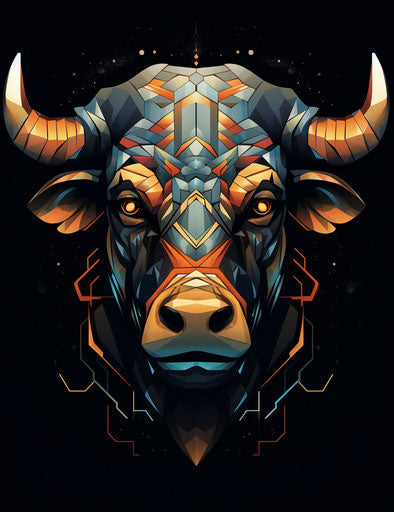 Abstract trigonometric bull in crystal cubist style