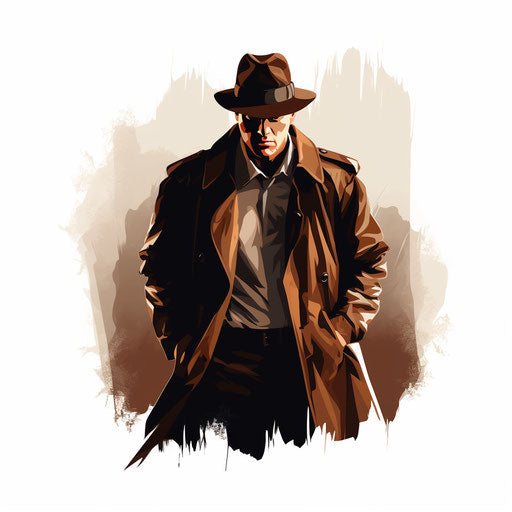 Detective illustration in Chiaroscuro Art style, on white background