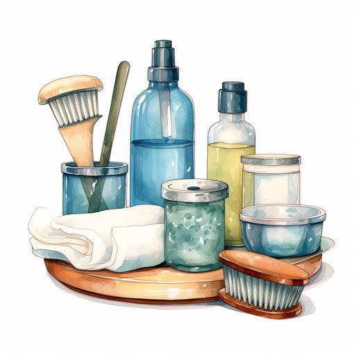 Hygiene clipart in the style of oil painting, on a white background