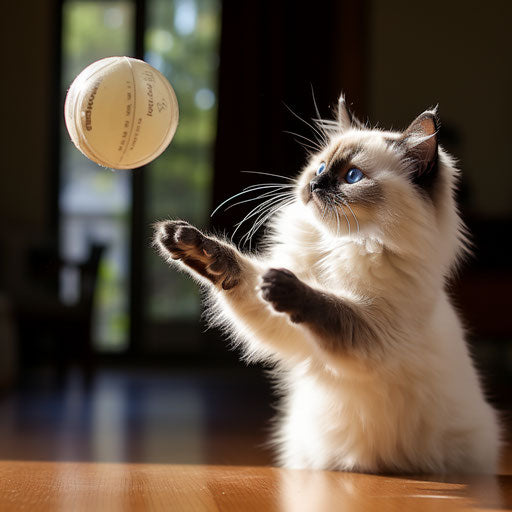 Birman cat playing with a ball