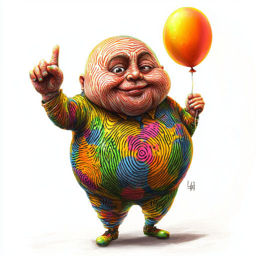 Humorous caricature of a fingerprint with human characteristics