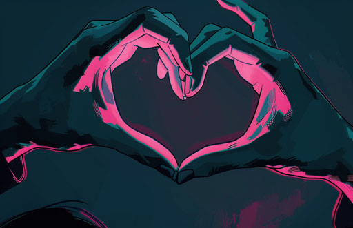 Elegant heart shape in dark teal and pink