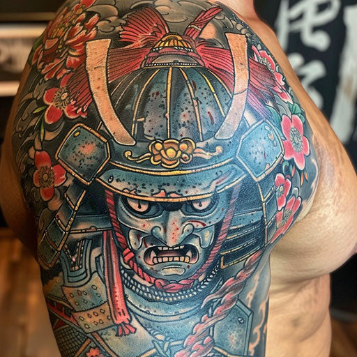 Samurai cover tattoo in the style of Ami James