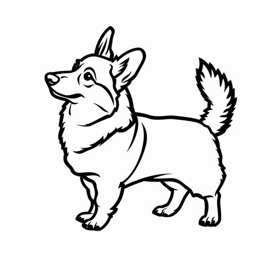 Standing corgi wagging tail, coloring book page