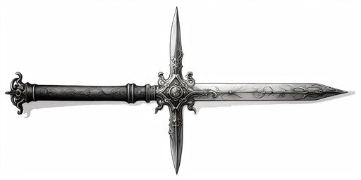 Sword in wood and black, clean and sharp inking style
