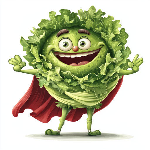 Humorous caricature of a salad illustration with human characteristics