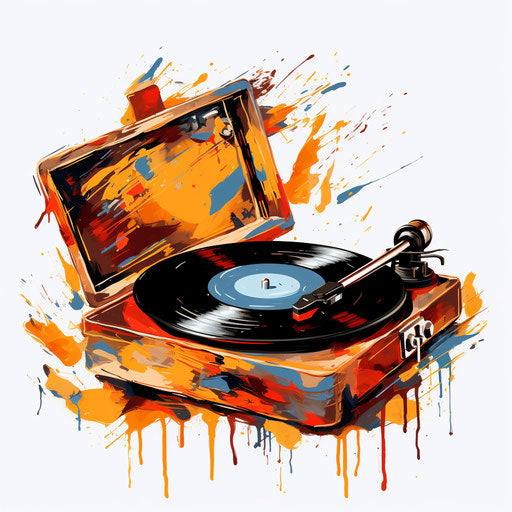 Record player clipart in the style of oil painting, on white background
