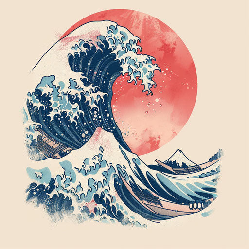 Dynamic Japanese wave in pastel colors