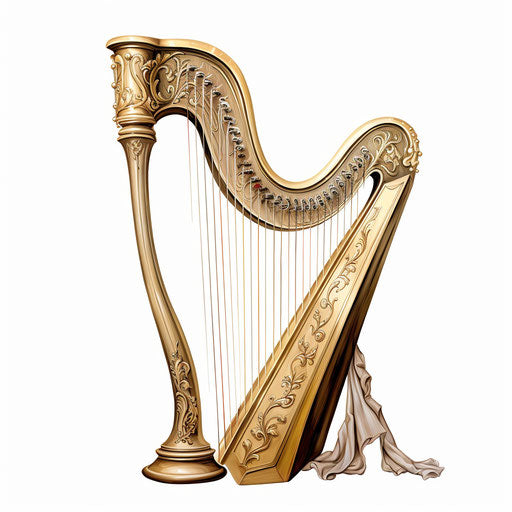 Harp clipart in the style of Oil painting, on a white background