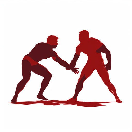 Minimalist-style wrestling illustration on white background