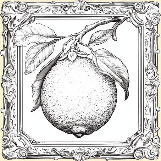 Lemon in baroque-style frame with intricate details