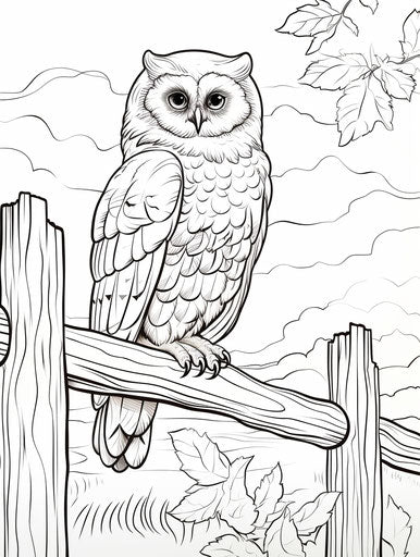 Owl sitting on a fence coloring page