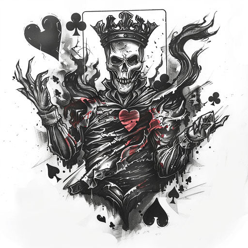 Heart king: flat tattoo sketch with eerie shadows