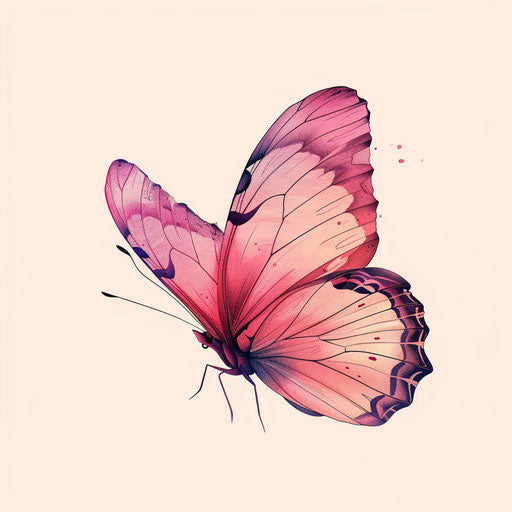 Tattoo sketch of a pretty pink butterfly in flat clipart style