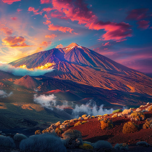 Teide, Canary Islands at sunrise with vibrant colors and mist