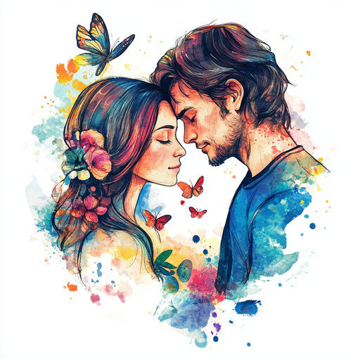 Beautiful flat tattoo sketch mom and dad with vibrant watercolor