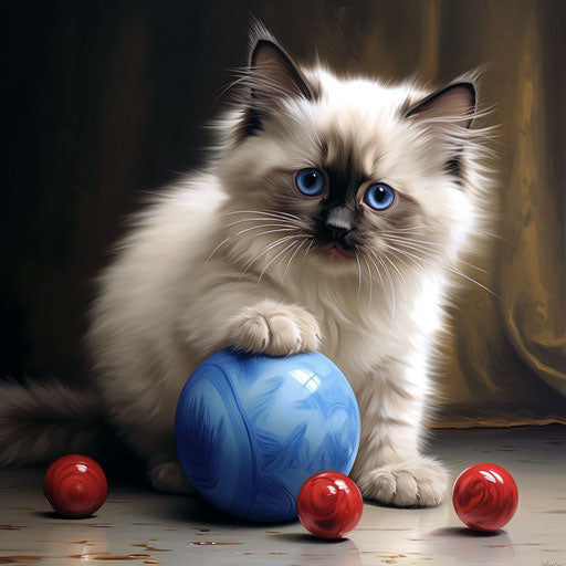 Birman cat playing with a ball