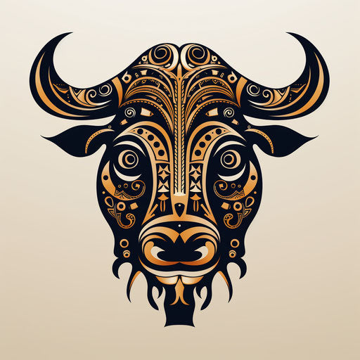 Stylized tribal bull in precisionist art style