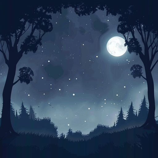 Night illustration with flat random background and ethereal glow