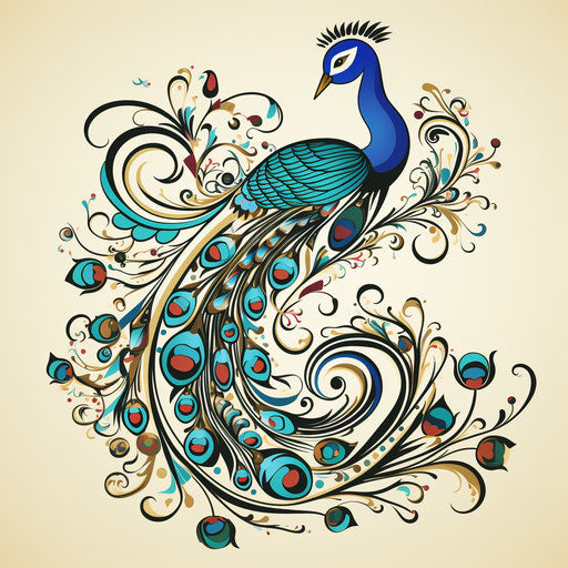 Peacock tattoo on coloring page