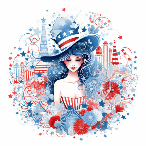 4th of July clipart in Pastel Colors Art style, on white background