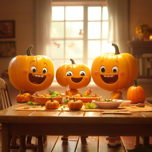 A pumpkin family at the Thanksgiving table