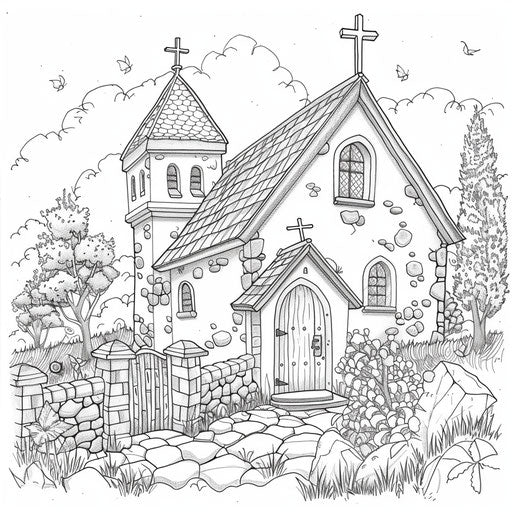 Church with cross on door in a village