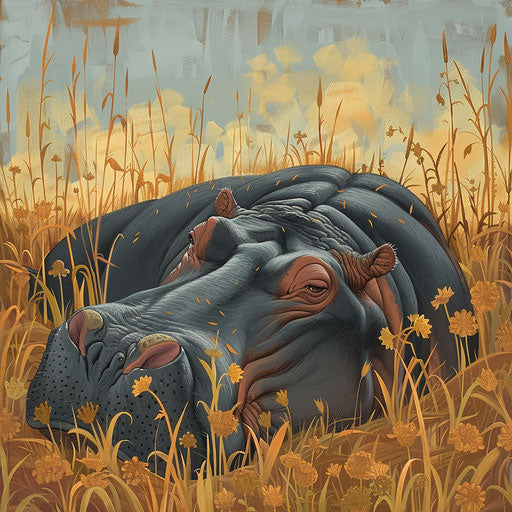 Peaceful hippo in a field of reeds
