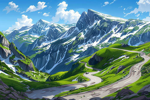 Winding road through snowy Alps