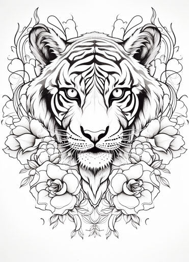 Black and white drawing of a realistic tiger for decoration